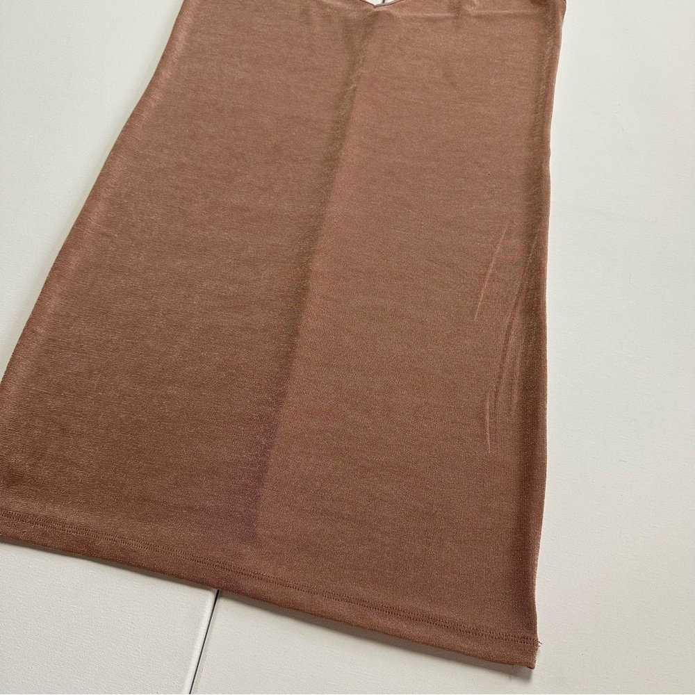 Zara Tan Silky Spaghetti Adjustable Strap Dress V-neckline Women Small - Picture 7 of 10